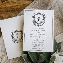 Invitación Rosas francesas elegantes cresta monograma boda