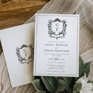 Invitación Rosas francesas elegantes cresta monograma boda