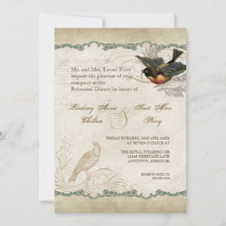 Invitación Rosas franceses aman a los pájaros mueven encaje v