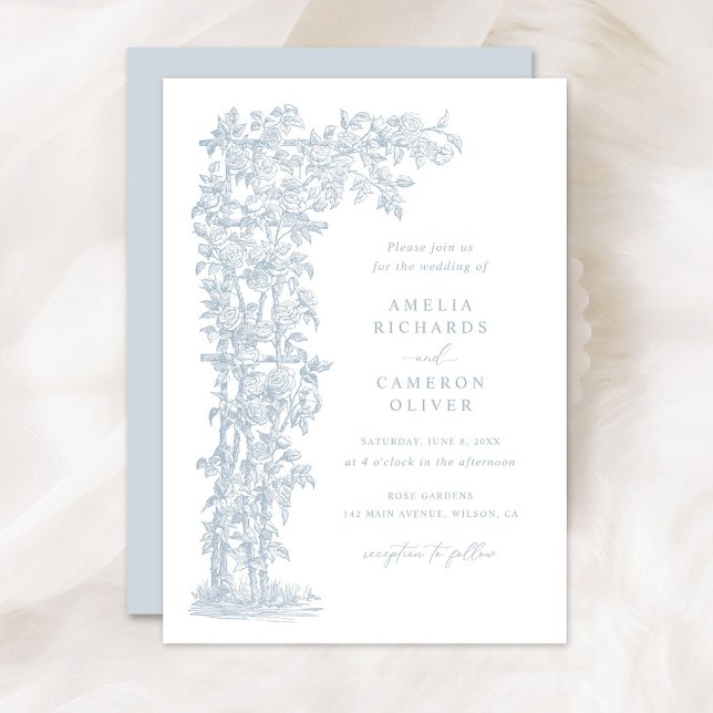 Invitación Rosas franceses florales elegantes Boda azul Trell (Subido por el creador)