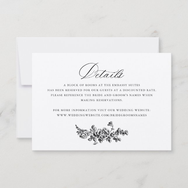 Invitación Rosas franceses florales elegantes Kraft Boda Deta (Anverso)