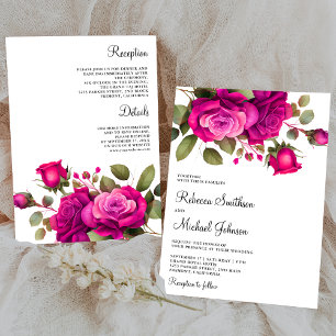 Invitación Rosas fucsia rosa caliente Todo en uno Boda
