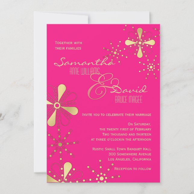 Invitación Rosas fuertes y boda inspirada india del oro (Anverso)