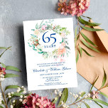 Invitación Rosas Garland 45° 65° Aniversario Boda<br><div class="desc">Con una delicada acuarela de vegetación floral, esta invitación botánica de boda de moda 45 ó 65 años puede ser personalizada con su información especial de aniversario. El reverso presenta una guirnalda floral que enmarca tus fechas de aniversario en una tipografía elegante con un fondo azul zafiro. Diseñado por Thisisnotme©...</div>