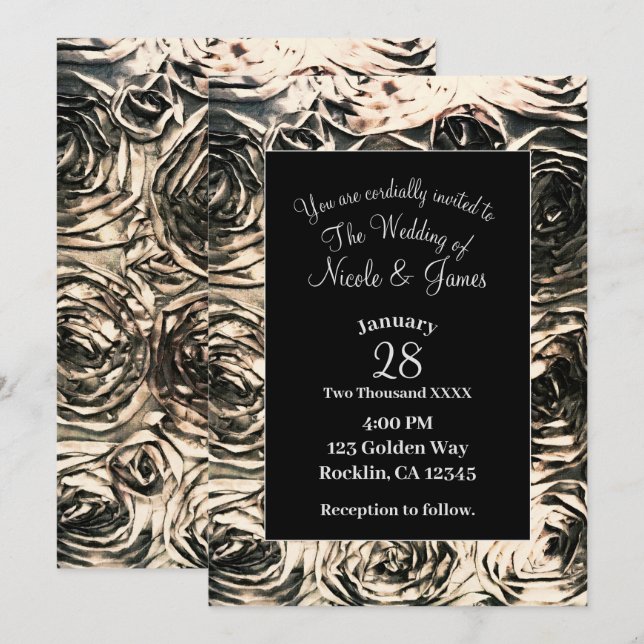 Invitación Rosas Glamour Oro Bronce Floral Rústico Boda (Anverso / Reverso)