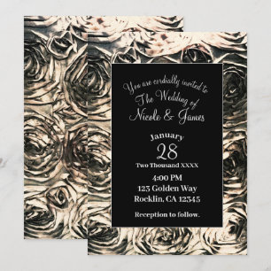 Invitación Rosas Glamour Oro Bronce Floral Rústico Boda