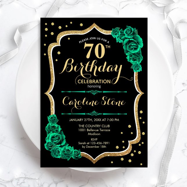 Invitación Rosas Gold Black Green 70 cumpleaños (Subido por el creador)