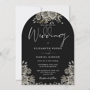 Invitación Rosas góticas Arco de boda floral en negro y blanc