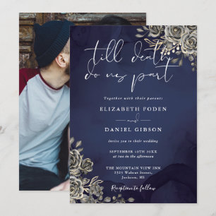 Invitación Rosas góticas azules de medianoche Foto de boda fl