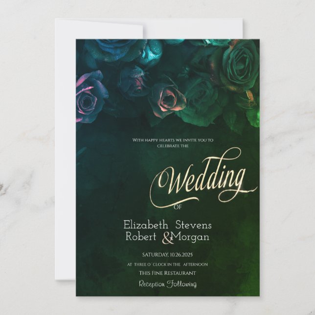 Invitación Rosas góticas elegantes y frescas para boda (Anverso)