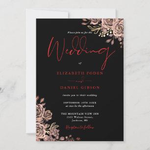 Invitación Rosas góticas Floral Negro y Rojo Boda