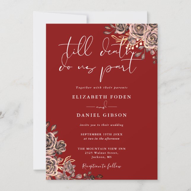 Invitación Rosas góticas florales rojas sangre Boda (Anverso)