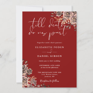 Invitación Rosas góticas florales rojas sangre Boda