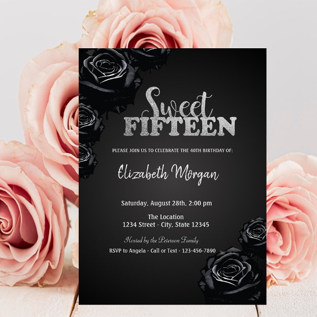 Invitación Rosas góticas negras elegantes 15 cumpleaños  (Subido por el creador)