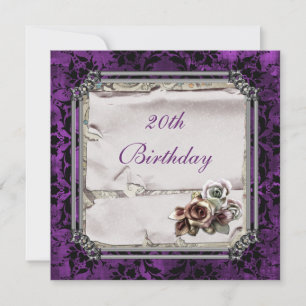 Invitación Rosas góticas y damasco negro Cumpleaños 20