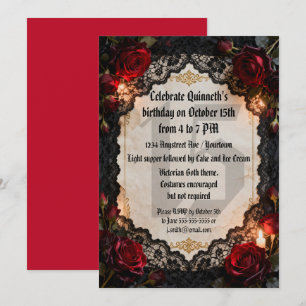 Invitación Rosas góticas y encaje negro cumpleaños de adolesc
