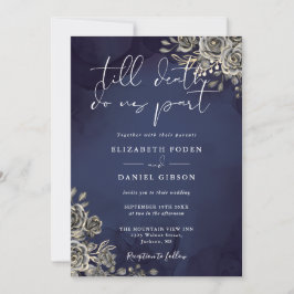 Invitación Rosas góticos Boda Floral Azul de Medianoche