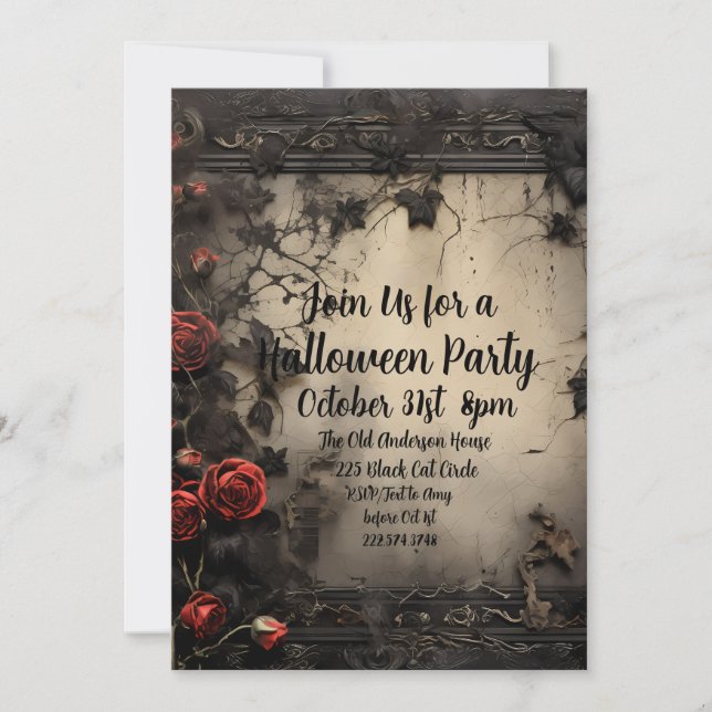 Invitación Rosas góticos, fiesta de Halloween (Anverso)