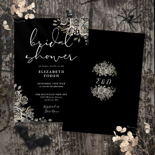 Invitación Rosas Góticos Floral Ducha Negra Y Blanca Bridal