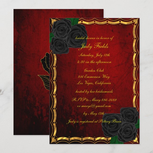 Invitación Rosas góticos negros Sangre Boda rojo ducha de nov (Anverso / Reverso)