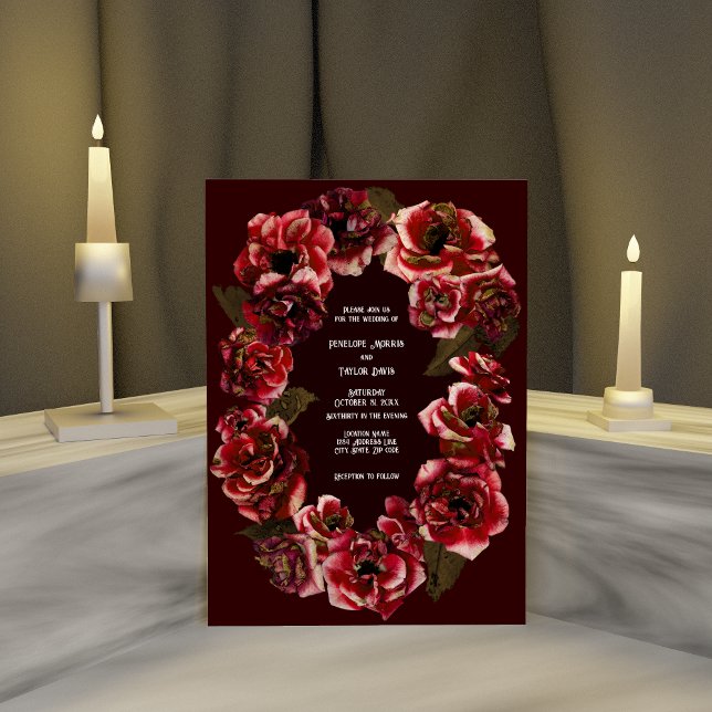 Invitación Rosas góticos que se deterioran en un Crimson oscu (Subido por el creador)