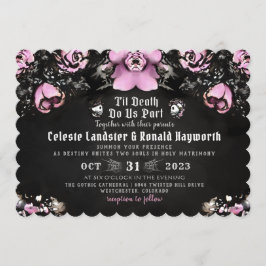 Invitación Rosas góticos rosados y negros y Boda de esqueleto