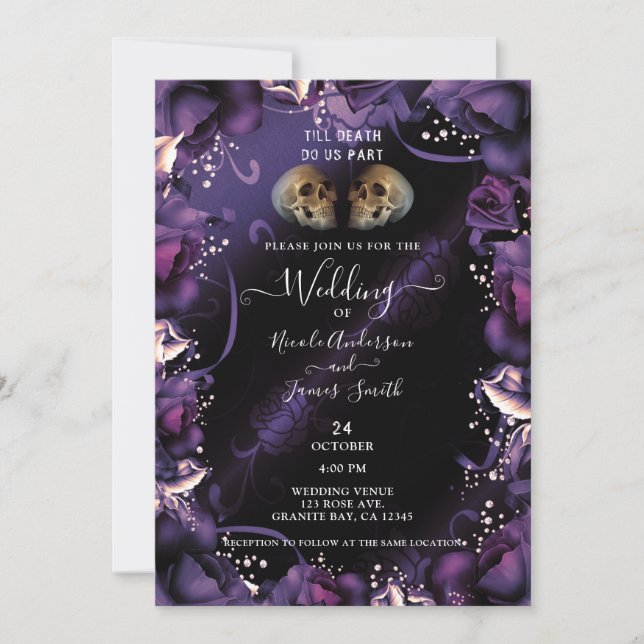 Invitación Rosas góticos y Boda de Halloween de Halloween (Anverso)