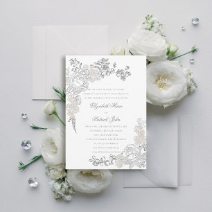 Invitación Rosas Grabados en relieve falsos enmarcan a Boda d