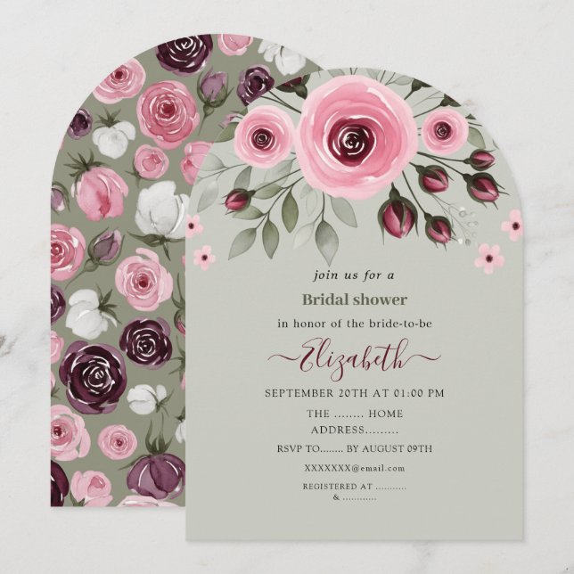 Invitación Rosas Gris Ceniza (Anverso / Reverso)