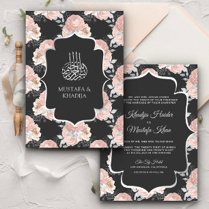 Invitación Rosas grises rústicas y rosadas para boda musulman
