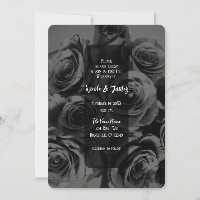 Invitación Rosas grises y negros Boda de Bouquet floral (Anverso)