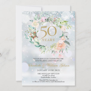 Invitación Rosas Guirnalda Copos de Nieve de Invierno 50 Aniv