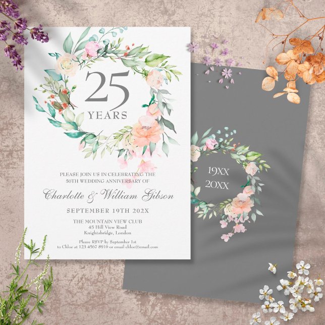 Invitación Rosas Guirnalda de Bodas de Plata 25 Aniversario (Subido por el creador)