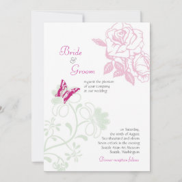 Invitación Rosas ilustrados y boda de primavera con mariposa