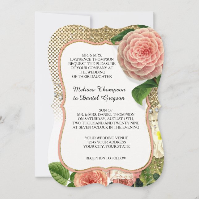 Invitación Rosas Inglesas Antiguas Glamour Regencia de Hollyw (Reverso)