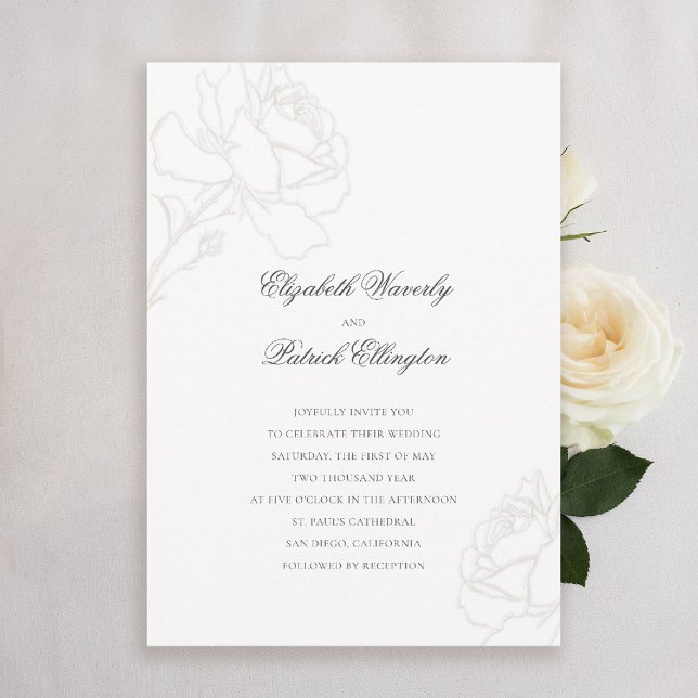 Invitación Rosas Ivory Minimalista Black Boda (formal traditional wedding invitation pale ivory roses black tie modern classic elegant minimalist)
