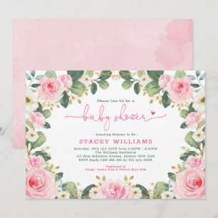 Invitación Rosas Jardín Hot Pink Floral Greeneration Baby Sho