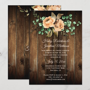 Invitación Rosas Latte Beige Rústico Madera de Granero Solo R