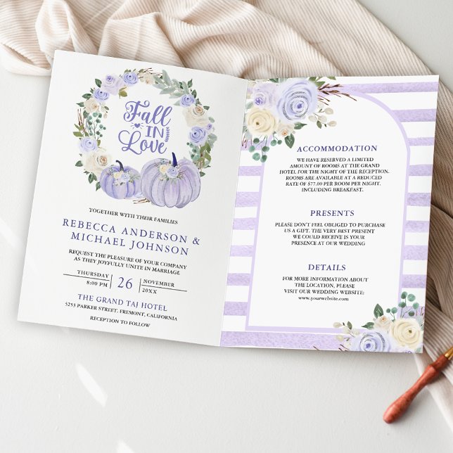 Invitación Rosas Lavanda Calabaza Código QR Boda (Subido por el creador)