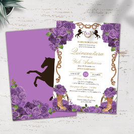 Invitación Rosas Lavender Purple Western Charro Quinceanera