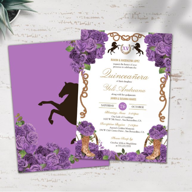 Invitación Rosas Lavender Purple Western Charro Quinceanera (Subido por el creador)