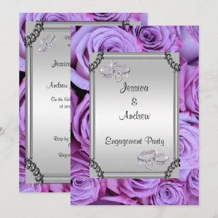 Invitación Rosas Lila y Anillos de Boda de Diamantes Invitaci