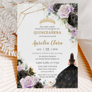 Invitación Rosas Lilac Negros Floral Quinceañera Dulce Diecis