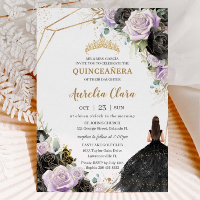 Invitación Rosas Lilac Negros Floral Quinceañera Dulce Diecis (Subido por el creador)