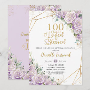 Invitación Rosas Lilac Purple Floral 100 cumpleaños amados