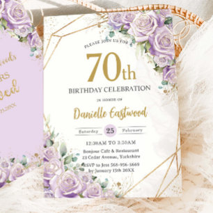 Invitación Rosas Lilac Purple Floral 70.º 80º cumpleaños quer