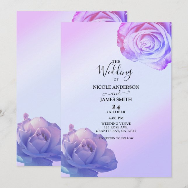 Invitación Rosas Lilac Purple Glow Elegante Boda Floral (Anverso / Reverso)