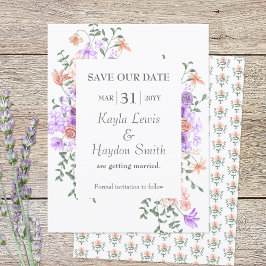 Invitación Rosas Lilac y Peach Wedding Salven la fecha
