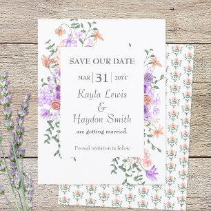 Invitación Rosas Lilac y Peach Wedding Salven la fecha