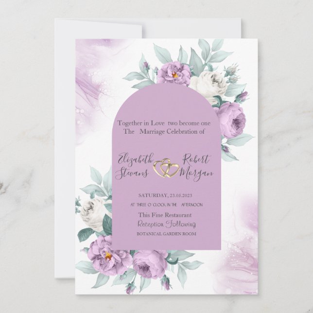 Invitación Rosas Lilas de Acuarela Lunares (Anverso)